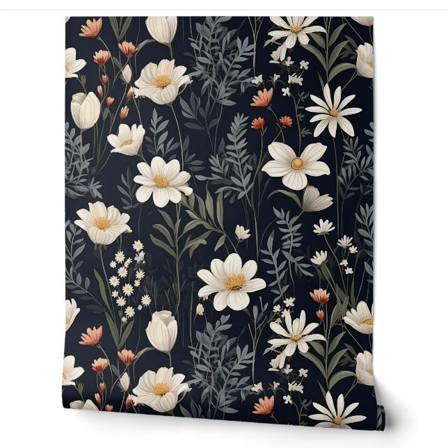 Blume in schwarz-blumenorange und beige tapete (Abrollen)