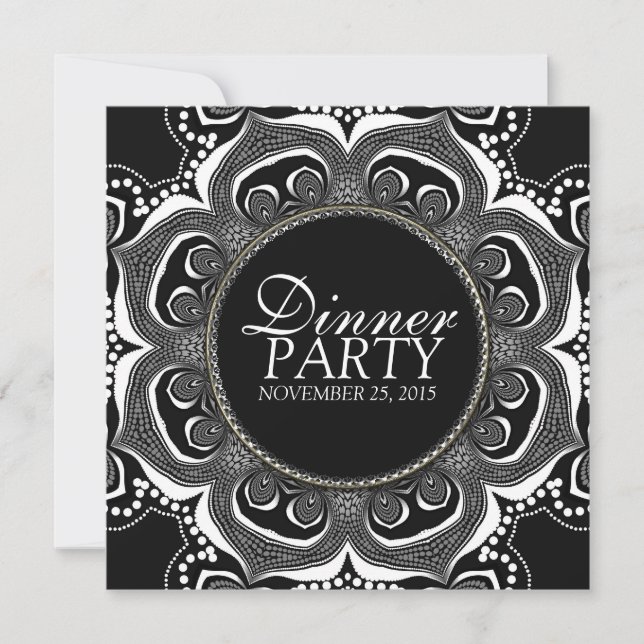 Blume in Schwarz und Weiß - Party nach Maß Einladung (Vorderseite)