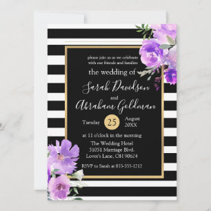 Blume in Schwarz-Weiß-Streifen Rose Hochzeit Einladung