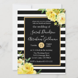 Blume in Schwarz-Weiß-Streifen Rose Hochzeit Einladung
