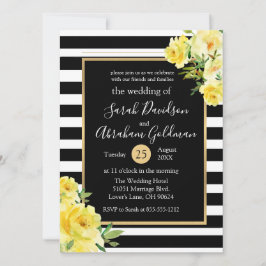 Blume in Schwarz-Weiß-Streifen Rose Hochzeit Einladung