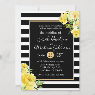 Blume in Schwarz-Weiß-Streifen Rose Hochzeit Einladung