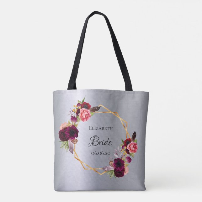 Blume in Silberburgund elegant Tasche (Rückseite)