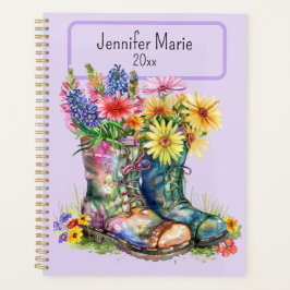 Blume in Stiefeln Personalisieren mit Name, Jahr Planer