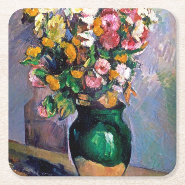 Blume in Vase, Cezanne Rechteckiger Pappuntersetzer (Vorderseite)