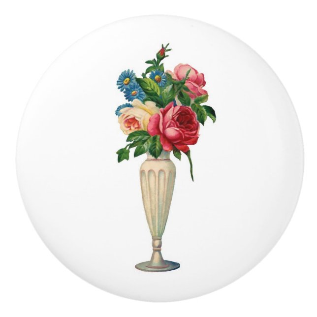 Blume in Vase Elegantes Shabby Chic Keramikknauf (Vorderseite)
