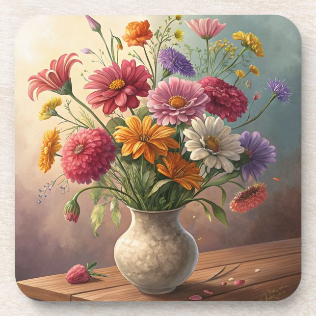Blume in Vase Getränkeuntersetzer (Vorderseite)