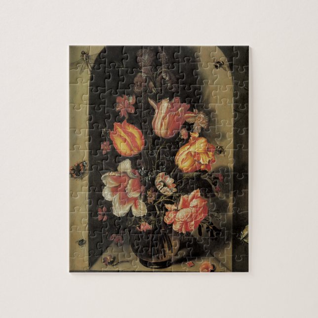 Blume in Vase, Vintages barockes Stillleben (Vertikal)