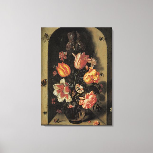 Blume in Vase, Vintages barockes Stillleben Leinwanddruck (Vorderseite)