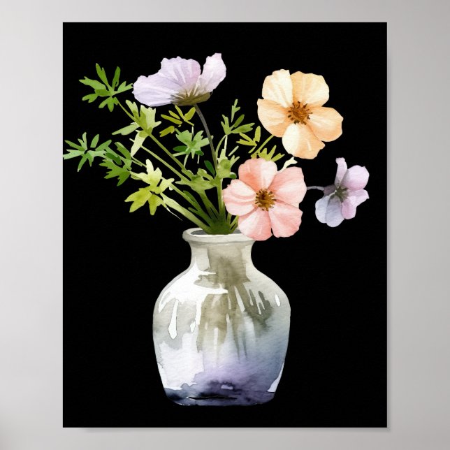 Blume in Vase Wasserfarben Kunst drucken Poster (Vorne)