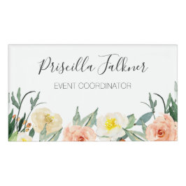 Blume in weiblichen Farben und Pfirsich Namenschild