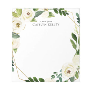 Blume in Weiß, Goldrahmen Personalisiert Notizblock