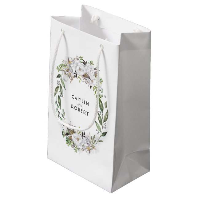 Blume in Weiß und Gold Kleine Geschenktüte (Rückseite Schrägansicht)