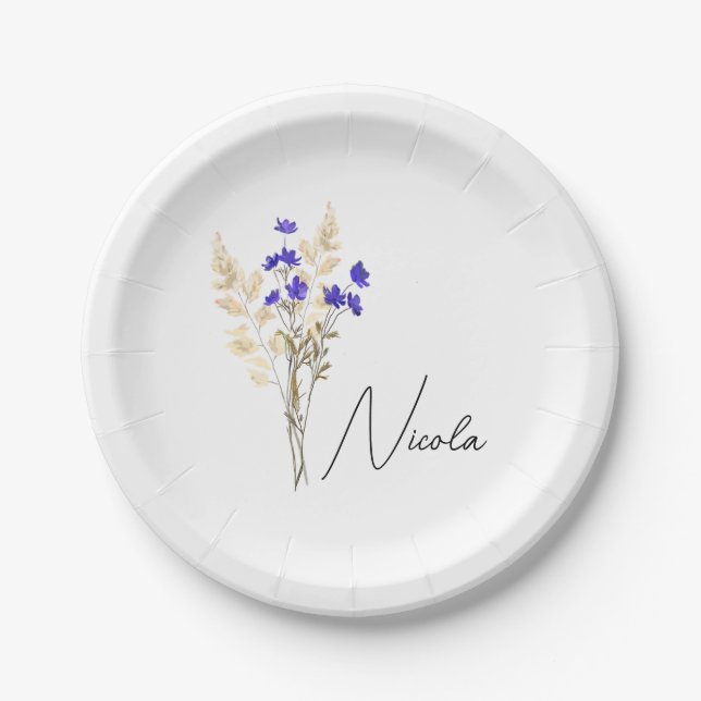 Blume individuelle Name, Personalisierte Blume Pappteller (Vorderseite)