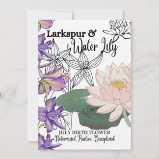 Blume, Juli, Larkspur, Wasserlilie, Geburtstag Feiertagskarte