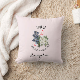 Blume JULI Monat Rosa Blütenbraun Personalisiert Kissen