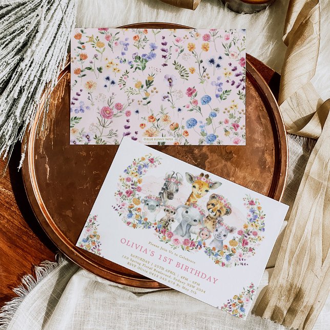 Blume Jungle Safari Tiere Geburtstag Einladung (Von Creator hochgeladen)