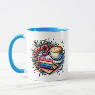 Blume, Kaffee und Regenbogenkuchen Personalisiert Tasse