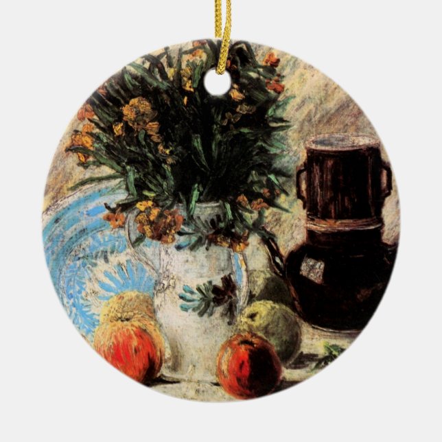 Blume, Kaffeeepot und Obst von Vincent van Gogh Keramik Ornament (Vorne)