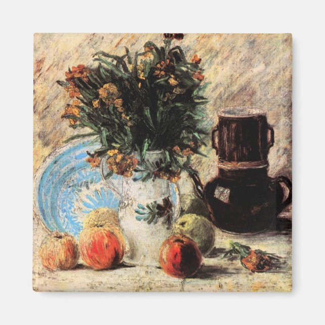 Blume, Kaffeeepot und Obst von Vincent van Gogh Magnet (Vorne)