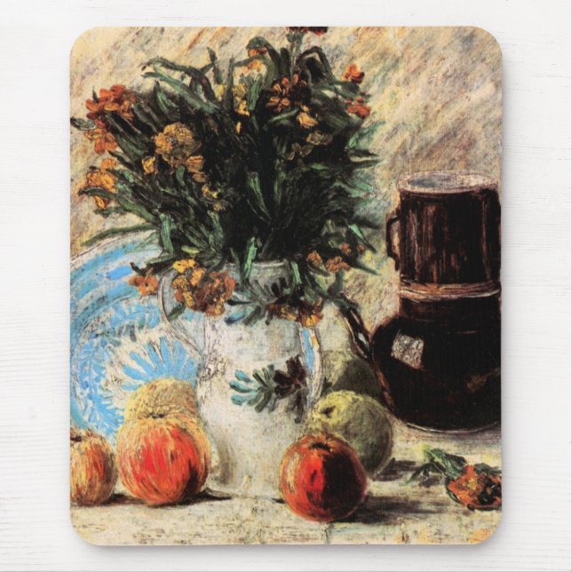 Blume, Kaffeeepot und Obst von Vincent van Gogh Mousepad (Vorne)
