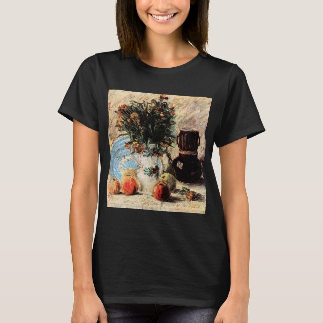 Blume, Kaffeeepot und Obst von Vincent van Gogh T-Shirt (Vorderseite)