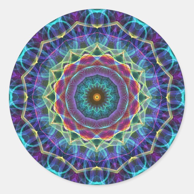 Blume kaleidoskop runder aufkleber (Vorderseite)