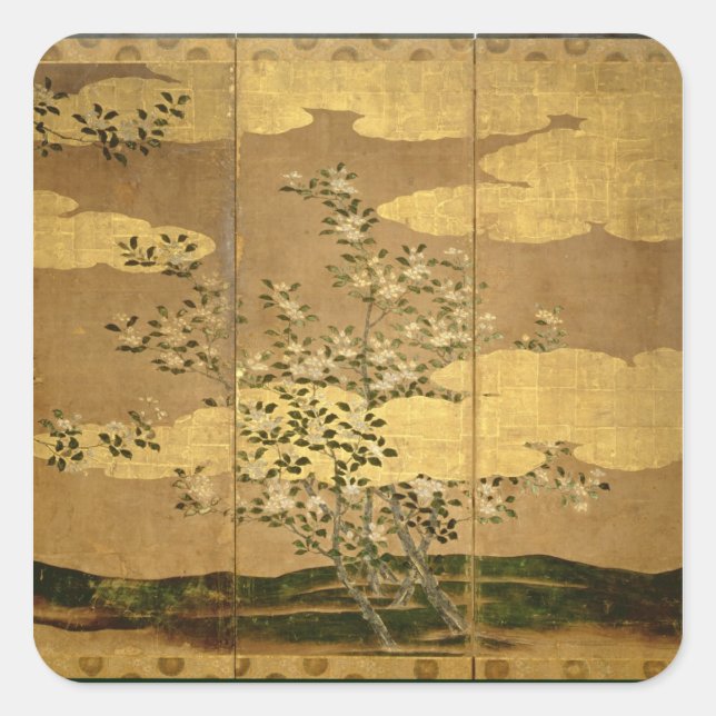 Blume Kamelien Quadratischer Aufkleber (Vorderseite)