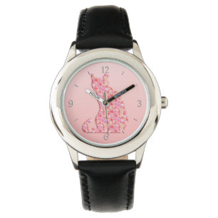 Blume Kat - Korallen orange und rosa Armbanduhr