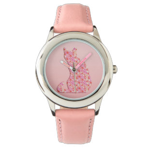 Blume Kat - Korallenorange und Rosa Armbanduhr