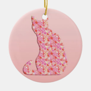 Blume Kat - Korallenorange und Rosa Keramik Ornament