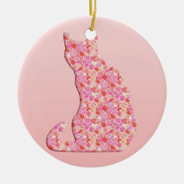 Blume Kat - Korallenorange und Rosa Keramik Ornament (Vorne)