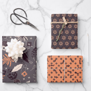 Blume, Kiefernzapfen, Eichhörnchen, Sterne, Beeren Geschenkpapier Set