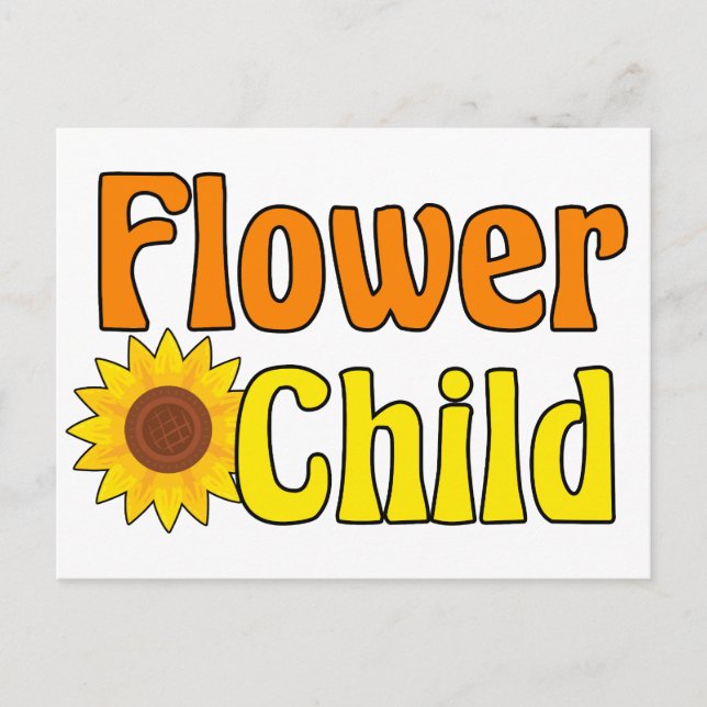 Blume Kind Niedlich Hippie Sonnenblume 70er Postkarte (Vorderseite)