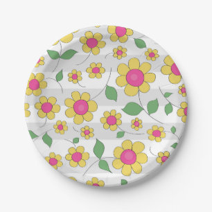Blume Kinder rosa Gelbe Federdoodles Pappteller