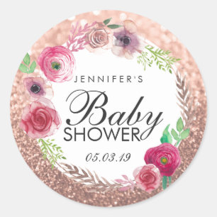 Blume Kinderdusche Rosa Rose Gold Glitzer Runder Aufkleber
