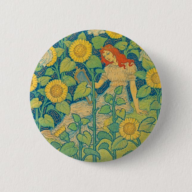 Blume Kinderfrau im Sonnenblumengarten Button (Vorderseite)
