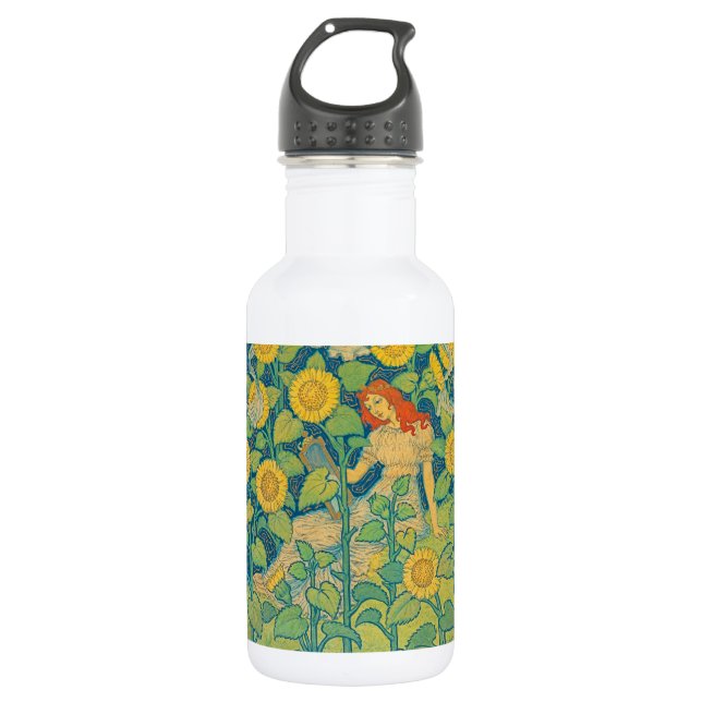 Blume Kinderfrau im Sonnenblumengarten Edelstahlflasche (Vorderseite)