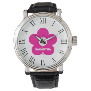 Blume Klassischer Schwarz-Weiß-Rosa-Individuelle N Armbanduhr