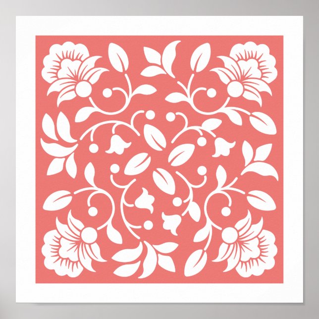 Blume Korallen und Weiß Poster (Vorne)