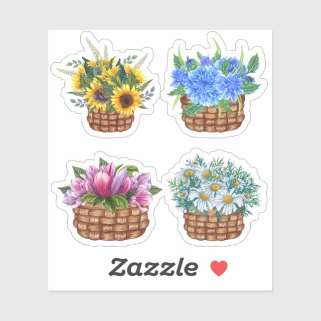Blume-Körbe Stickers Aufkleber (Blatt)