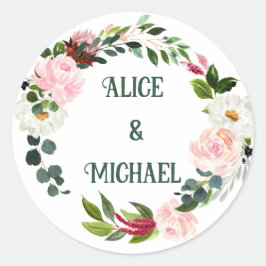 Blume Kranich MONOGRAMM boho rosa bordeauxrot Runder Aufkleber