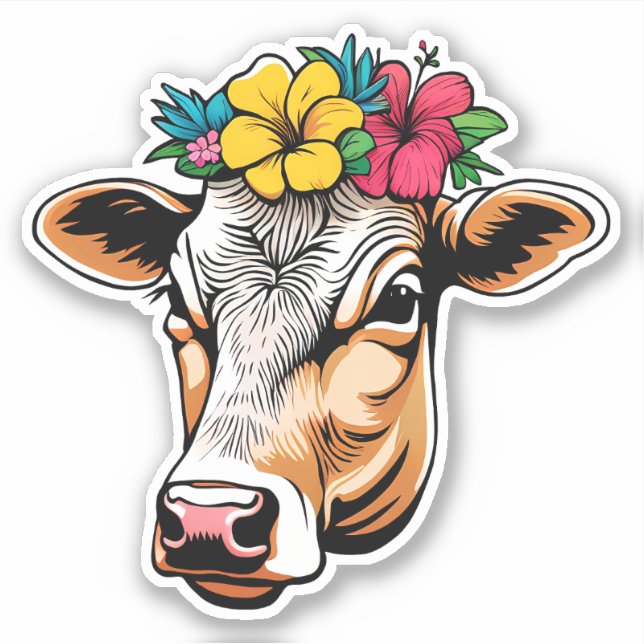 Blume Kuh Aufkleber (Vorderseite)