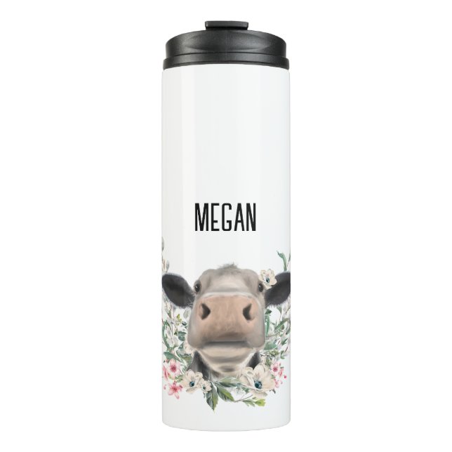 Blume Küssen, graues Zuchttier Thermosbecher (Vorderseite)