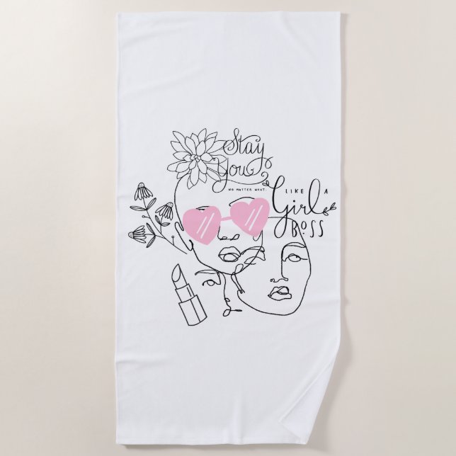 BLUME LADY LINE ART MIT QUOTE STRANDTUCH (Vorderseite)