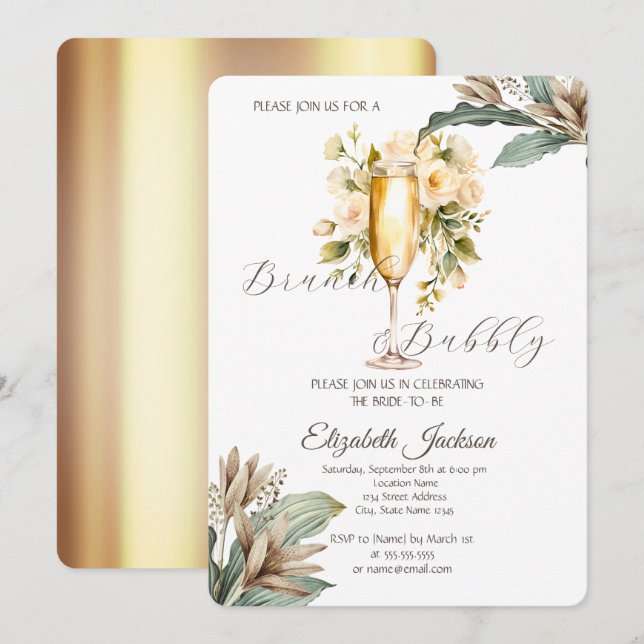 Blume Leaf Champagne Brautparty Einladung (Vorne/Hinten)