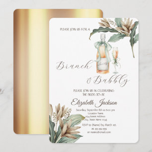 Blume Leaf Champagne Glass Gold Brautparty Einladung