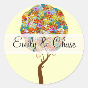 Blume Liebe Bäume Hochzeitsticker Runder Aufkleber