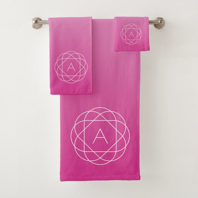 Blume-like Geometric Monogram | Pink Shaded Ombre Badhandtuch Set (Insitu)