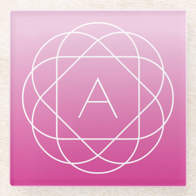 Blume-like Geometric Monogram | Pink Shaded Ombre Glasuntersetzer (Vorderseite)